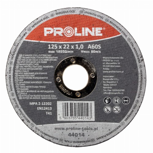 PROLINE Tarcza do cięcia stali kwasoodpornej T41, 115x1.0x22 mm, A60S,  44013