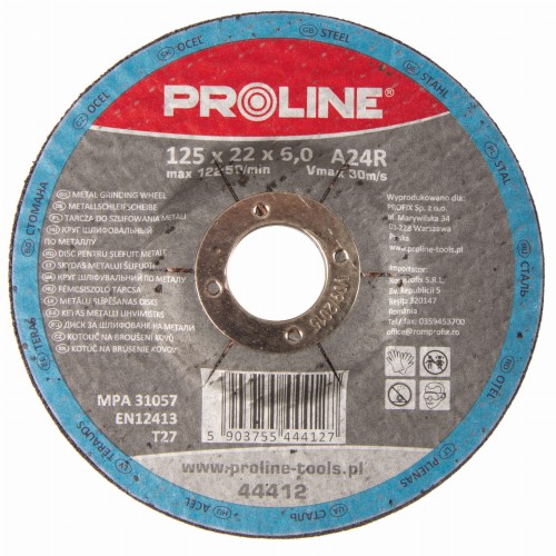 PROLINE Tarcza do szlifowania metali wypukła T27, A24R, 115x6.0 mm, otwór 22 mm,  44411