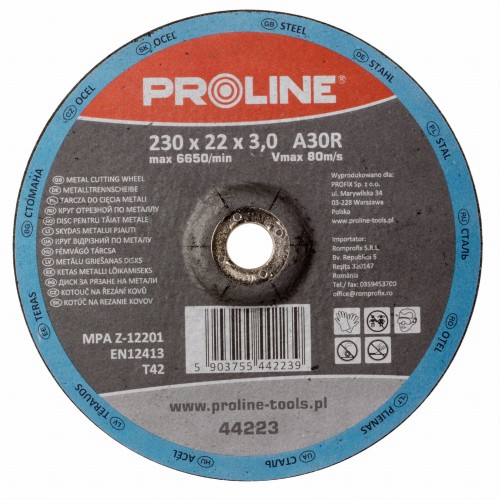 PROLINE Tarcza do cięcia metalu wypukła T42, A36S, 125x2.5 mm, otwór 22 mm,  44212