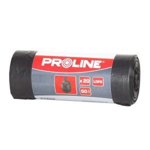PROLINE Worki na śmieci LDPE 60l rolka 20 sztuk, czarne,  41202