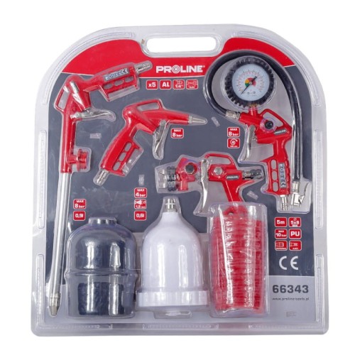 PROLINE Komplet pistoletów pneumatycznych z wężem, 5 sztuk,  ce 66343