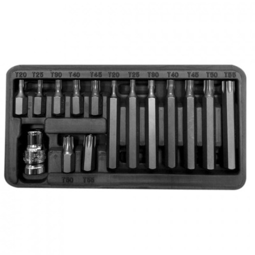 PROLINE Zestaw 15 sztuk końcówek 3/8” TORX SECURITY T20-T55, L=30/75mm, 10745
