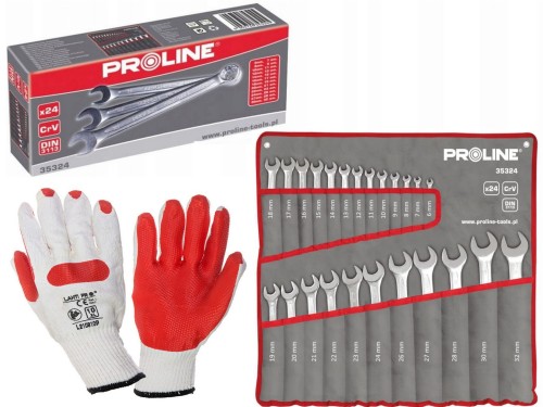 PROLINE Klucze oczkowo-płaskie CrV, zestaw 24el., 6-32mm 35324 + GRATIS
