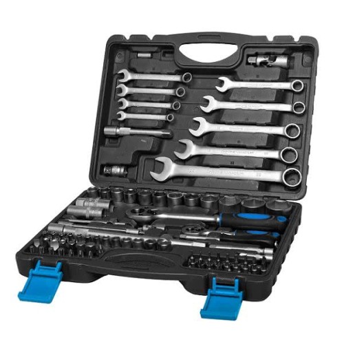 MEGA Zestaw 82 sztuk kluczy nasadowych 1/2", 1/4",4-32 mm i kluczy płasko-oczkowych 8-22 mm /58082/