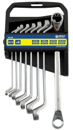 MEGA Klucze oczkowe odgięte 6-22 mm, zestaw 8 elementów, CrV /36528/
