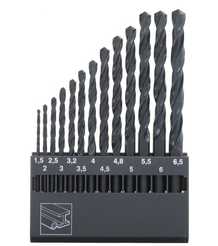 ABRABORO Zestaw wierteł HSS-R DIN 338 czarnych, 13 szt, fi 1,5-6,5x0,5mm 14001340