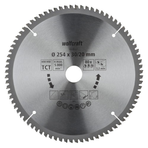WOLFCRAFT Piła tarczowa do ukośnc 254/30 mm HM  - dokładne, czyste ciecie