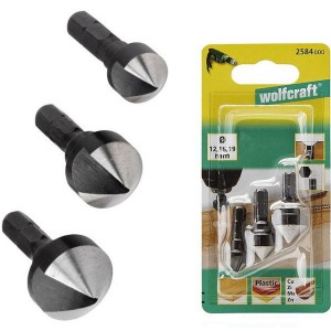 WOLFCRAFT Kpl. 3 Fazowniki WS uchwyt 6-kątny śr. 12; 16; 19mm 2584000
