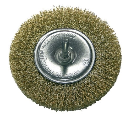 PROLINE Szczotka tarczowa z drutu falowanego mosiądzowanego z trzpieniem, 100mm 32830