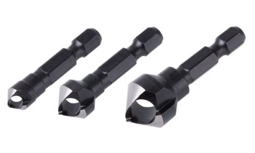 WOLFCRAFT Zestaw pogłębiaczy 8, 12, 16 mm z wyrzutnikiem, trzpień 6-kątny 4375000