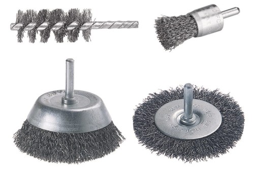 WOLFCRAFT Zestaw szczotek: tarczowa śr. 75x10 mm czołowa-śr. 75 mm cylindryczna-śr. 28x60x90 mm pędzelkowa-śr.  25 mm 2133000