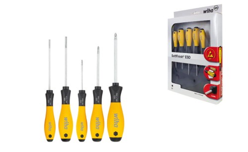 WIHA 302SF ESD HK5 01 Zestaw wkrętaków SoftFinish ESD, płaskich/ PH, 5 części 27252