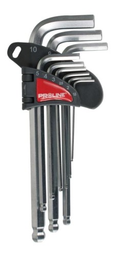 PROLINE Klucze imbusowe z kulką wydłużone CrV, zestaw 9el., 1.5-10mm 48329